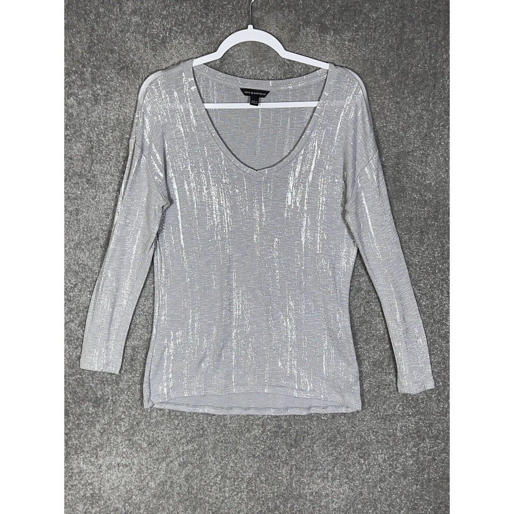 Rock & Republic Long Sleeve Lightweight Knit Sweater Womens Size Large Metallic